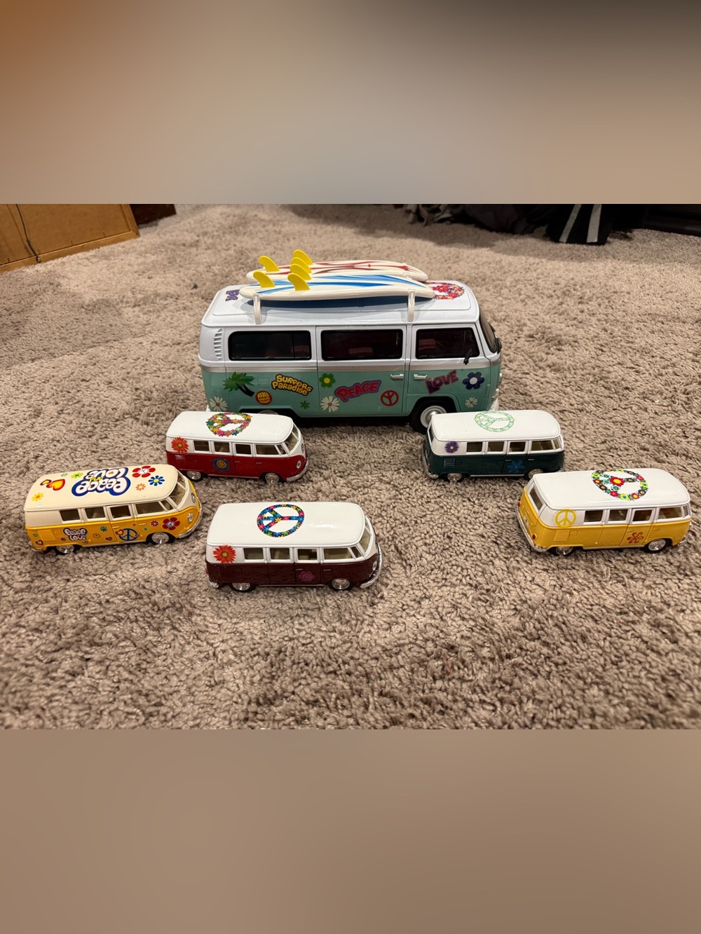 Retro Green and White Toy Camper Van with Surfboards - Kids Toy